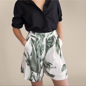 Massimo Dutti Palm Tree Print Linen Bermuda Shorts